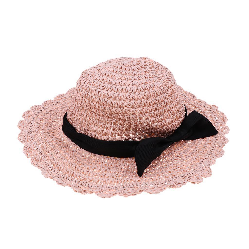 Parent-child Floppy Summer Sun Beach Straw Hat Foldable Wide Brim Child Pink