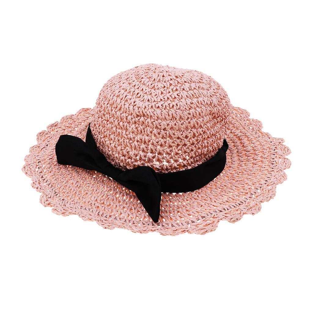 Parent-child Floppy Summer Sun Beach Straw Hat Foldable Wide Brim Child Pink