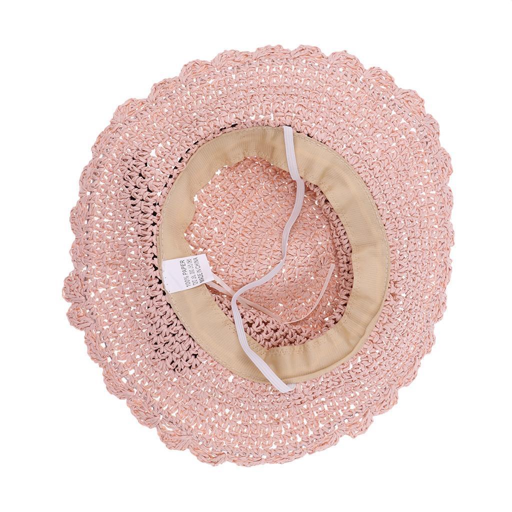 Parent-child Floppy Summer Sun Beach Straw Hat Foldable Wide Brim Child Pink