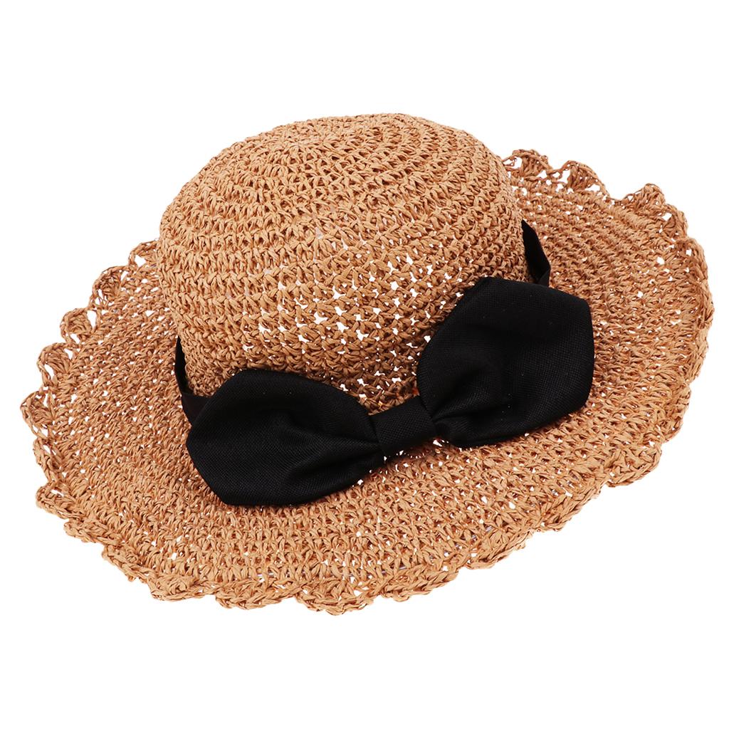 Parent-child Floppy Summer Sun Beach Straw Hat Foldable Wide Brim Adult Khaki