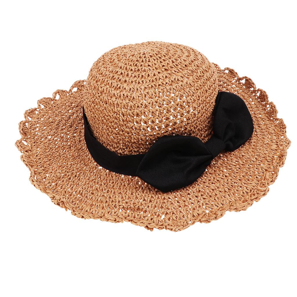 Parent-child Floppy Summer Sun Beach Straw Hat Foldable Wide Brim Adult Khaki