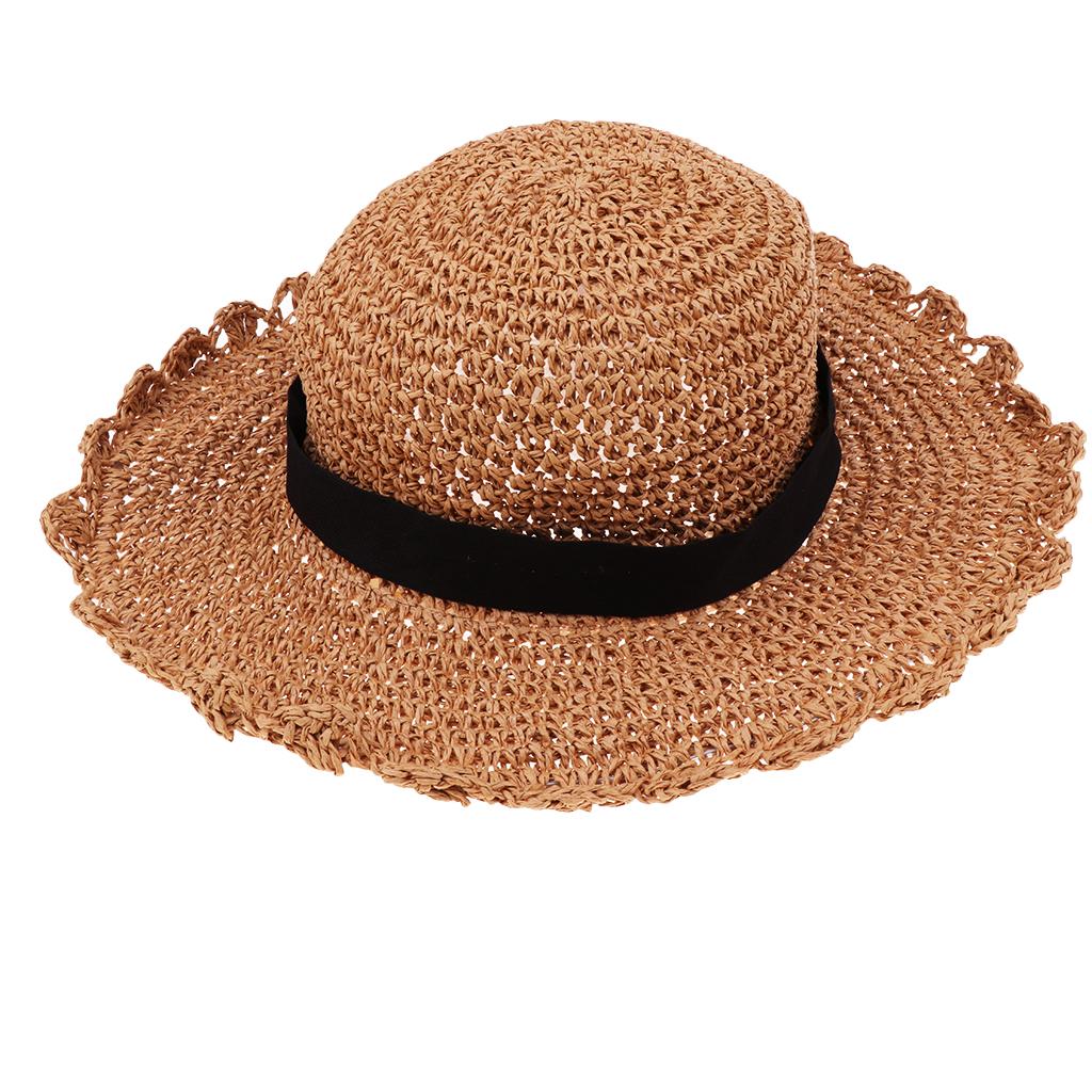 Parent-child Floppy Summer Sun Beach Straw Hat Foldable Wide Brim Adult Khaki