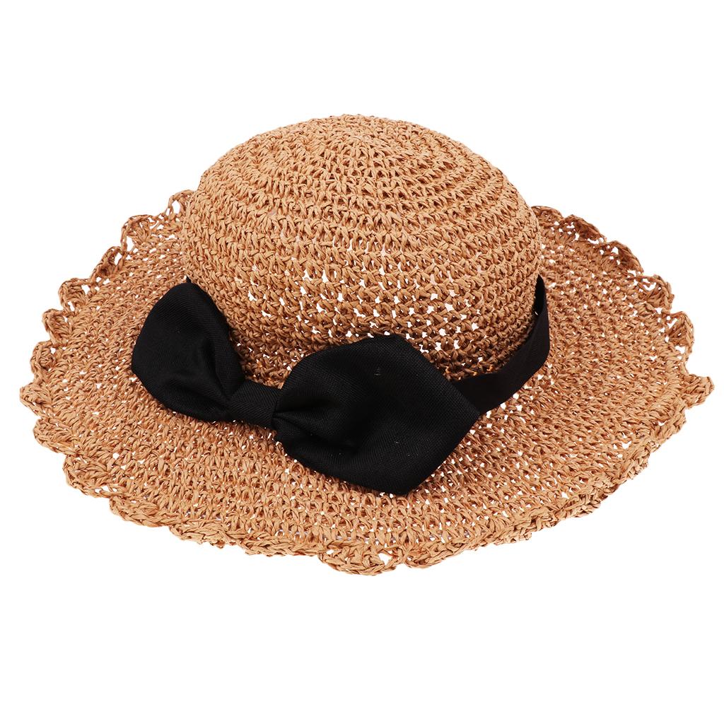 Parent-child Floppy Summer Sun Beach Straw Hat Foldable Wide Brim Adult Khaki