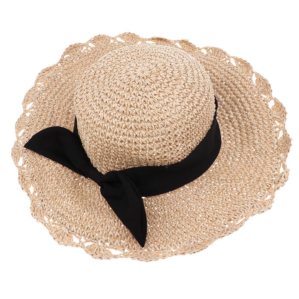 Parent-child Floppy Summer Sun Beach Straw Hat Foldable Wide Brim Adult Beige