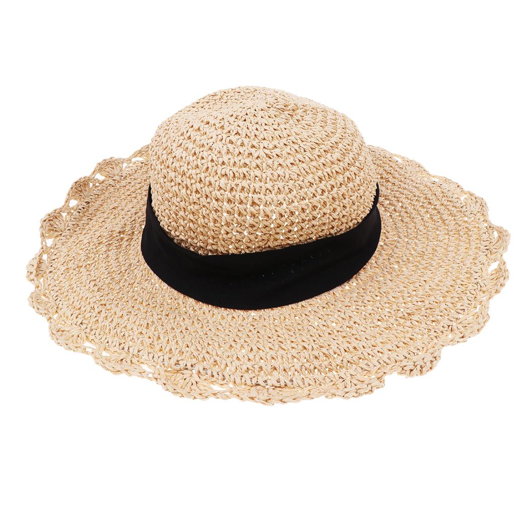 Parent-child Floppy Summer Sun Beach Straw Hat Foldable Wide Brim Adult Beige