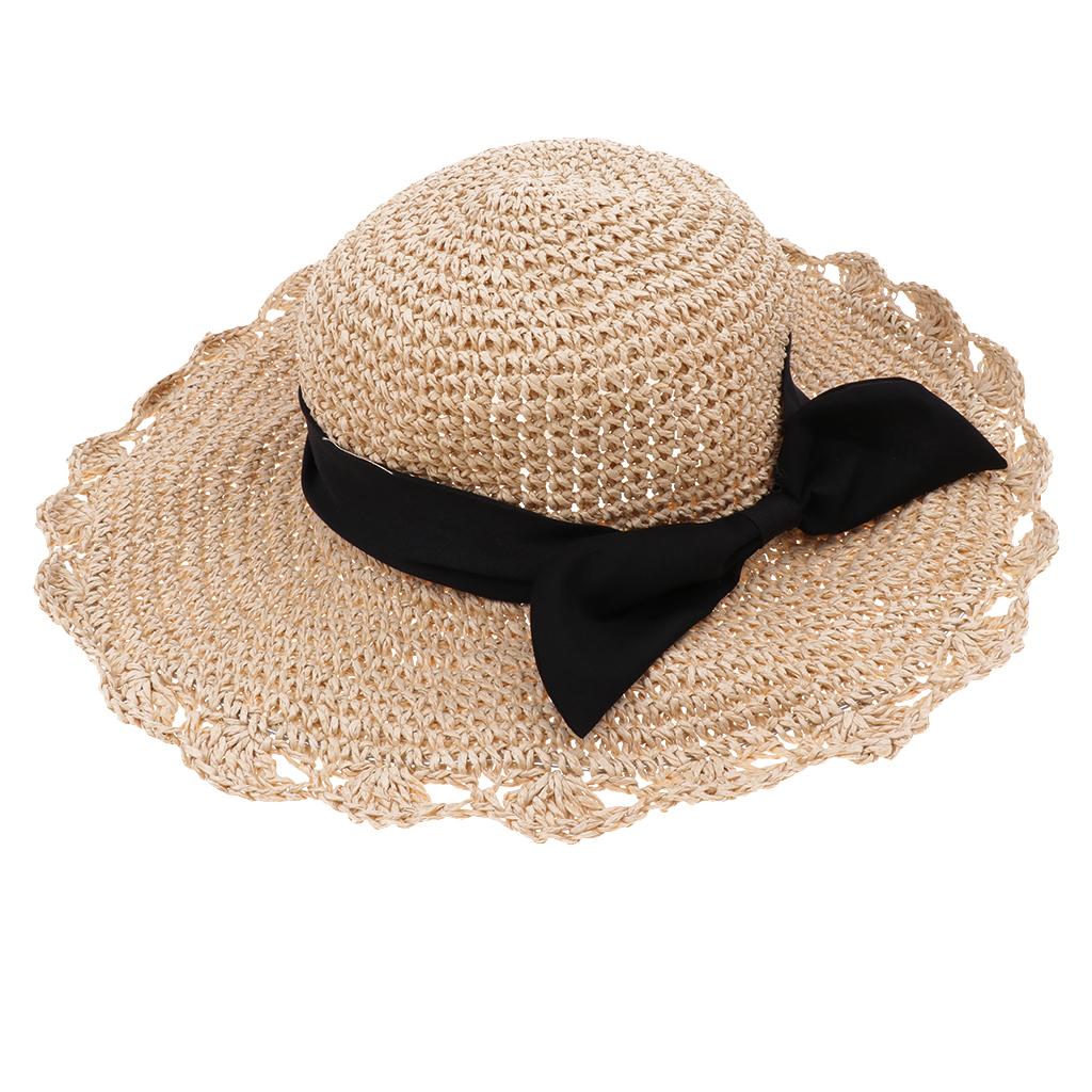 Parent-child Floppy Summer Sun Beach Straw Hat Foldable Wide Brim Adult Beige