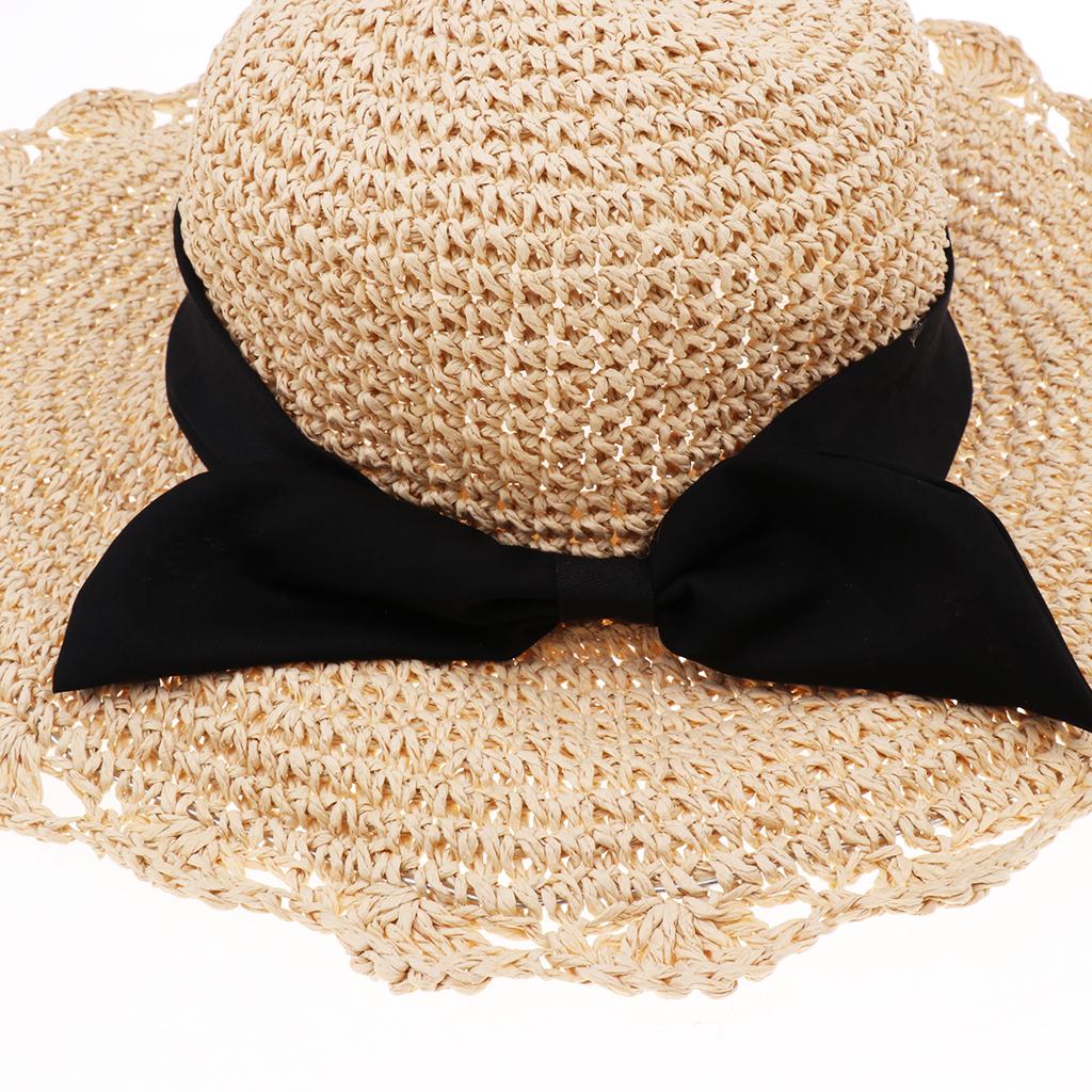 Parent-child Floppy Summer Sun Beach Straw Hat Foldable Wide Brim Adult Beige