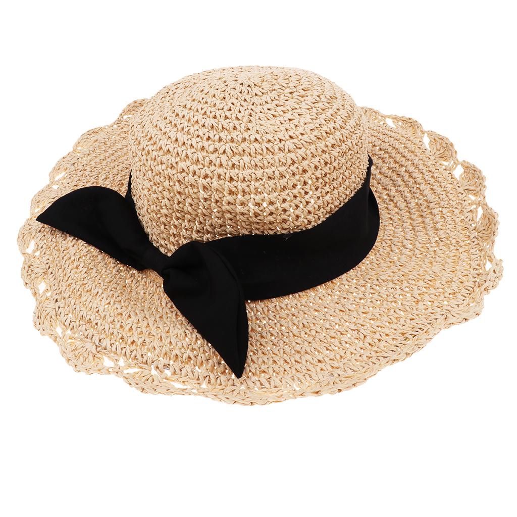 Parent-child Floppy Summer Sun Beach Straw Hat Foldable Wide Brim Adult Beige