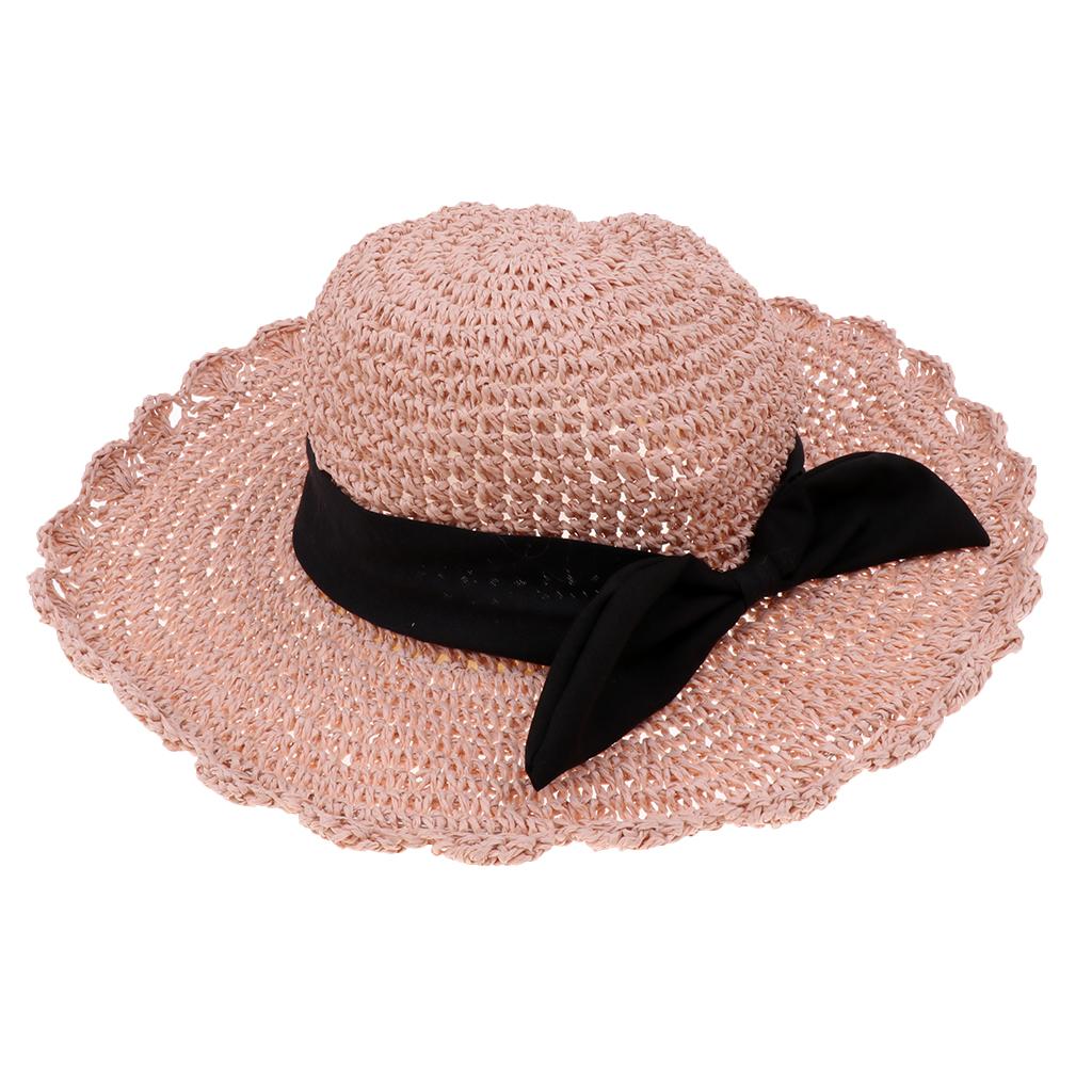 Parent-child Floppy Summer Sun Beach Straw Hat Foldable Wide Brim Adult Pink