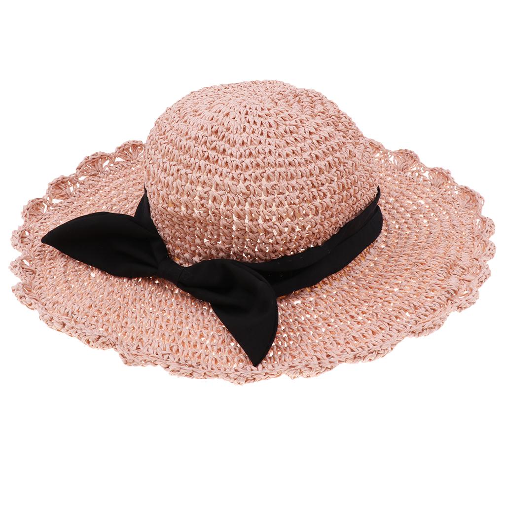 Parent-child Floppy Summer Sun Beach Straw Hat Foldable Wide Brim Adult Pink