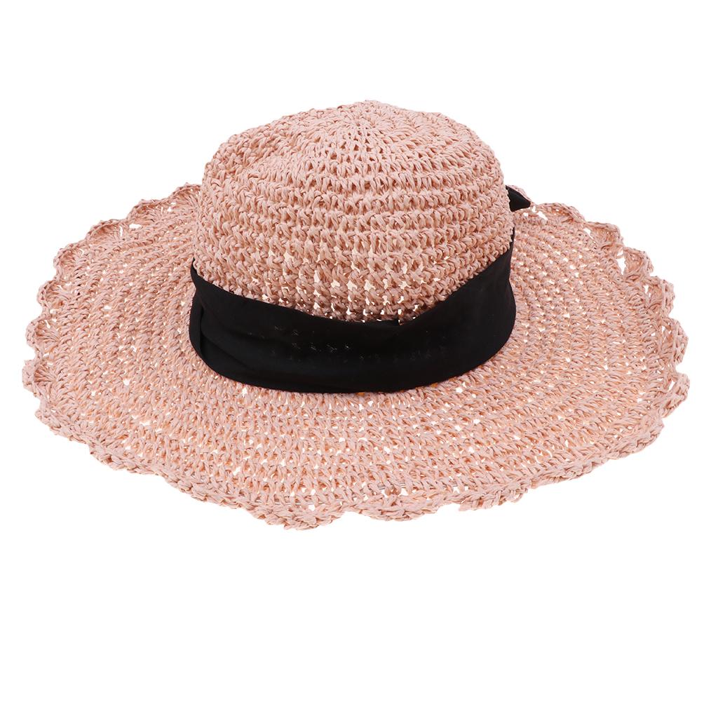 Parent-child Floppy Summer Sun Beach Straw Hat Foldable Wide Brim Adult Pink