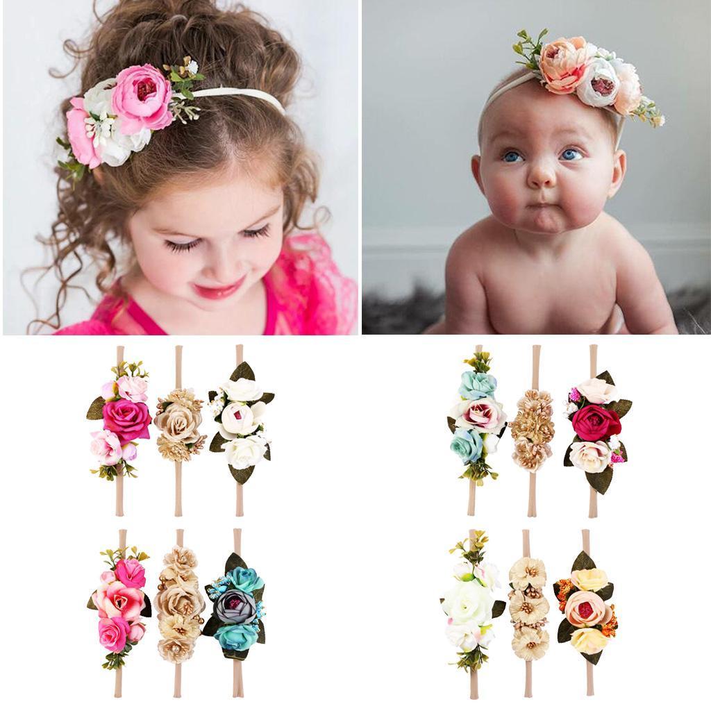 3 Pieces Flower Headbands Hair Baby Bowknot Accessories Set Photography D