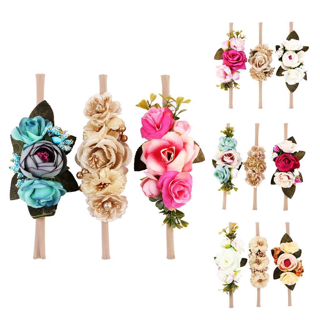 3 Pieces Flower Headbands Hair Baby Bowknot Accessories Set Photography D