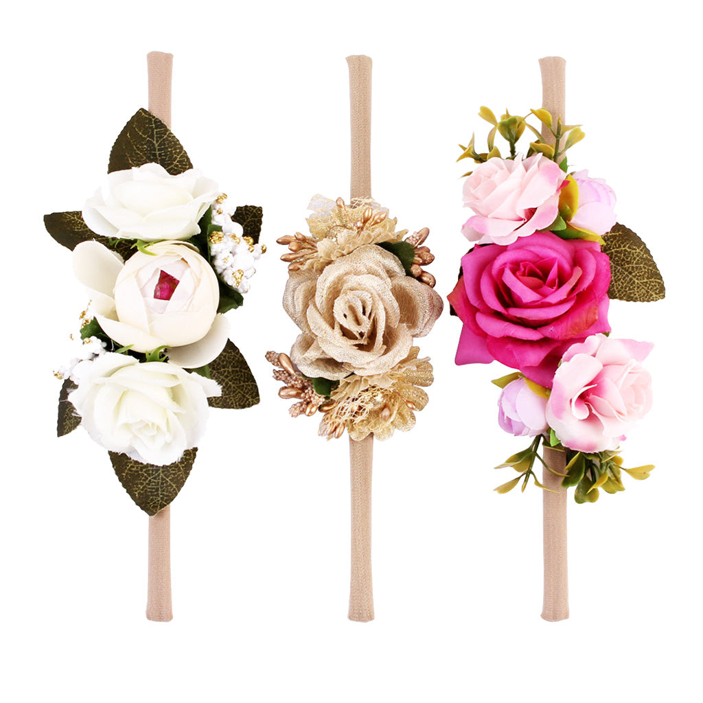 3 Pieces Flower Headbands Hair Baby Bowknot Accessories Set Photography C