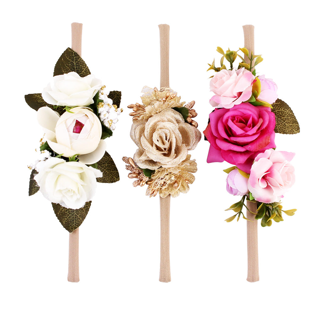 3 Pieces Flower Headbands Hair Baby Bowknot Accessories Set Photography C