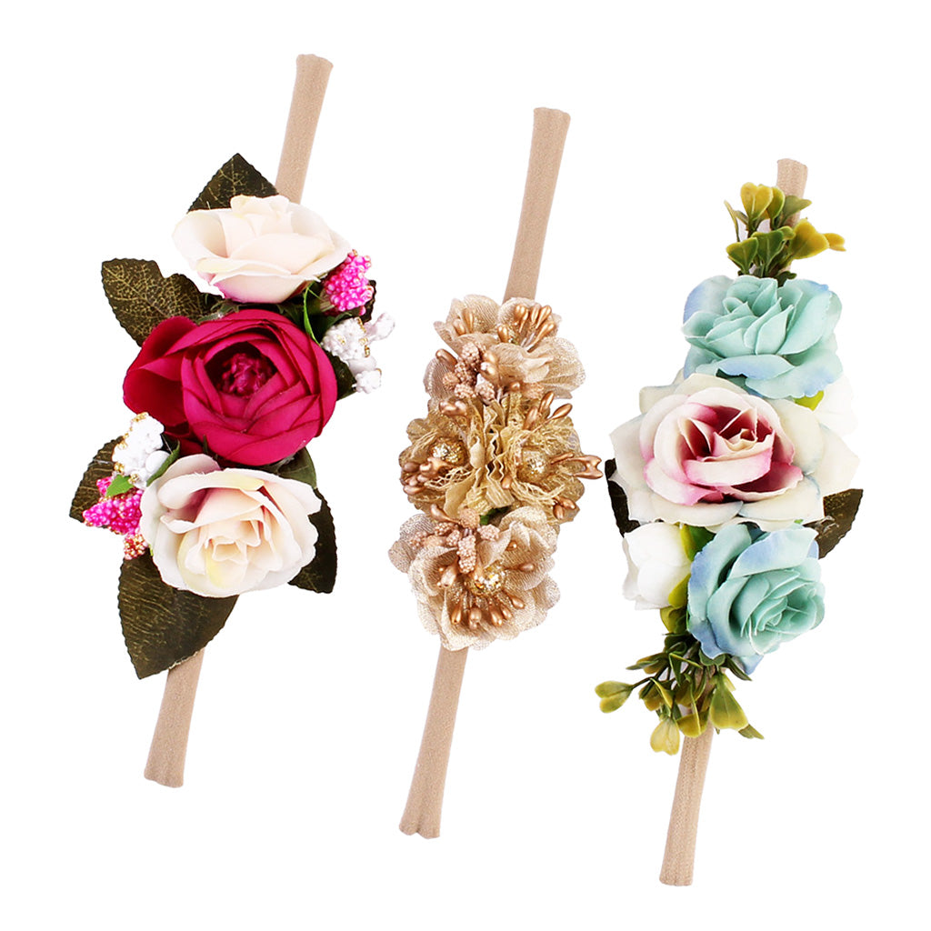 3 Pieces Flower Headbands Hair Baby Bowknot Accessories Set Photography B