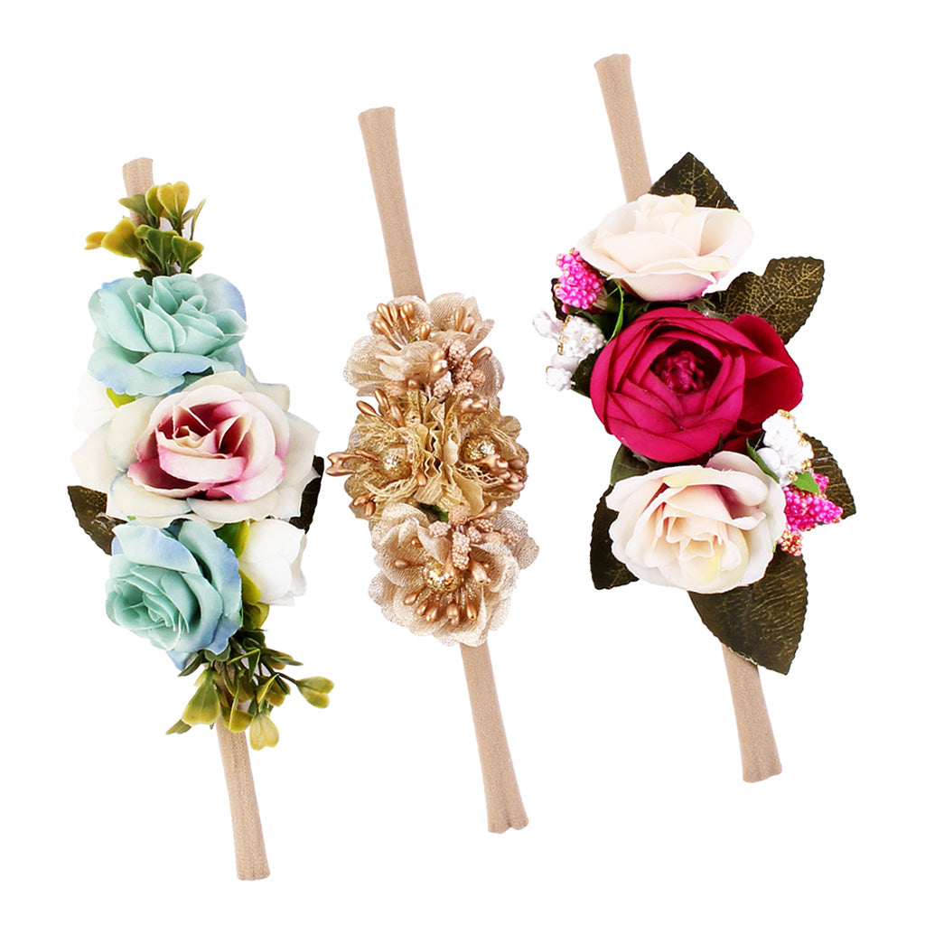 3 Pieces Flower Headbands Hair Baby Bowknot Accessories Set Photography B