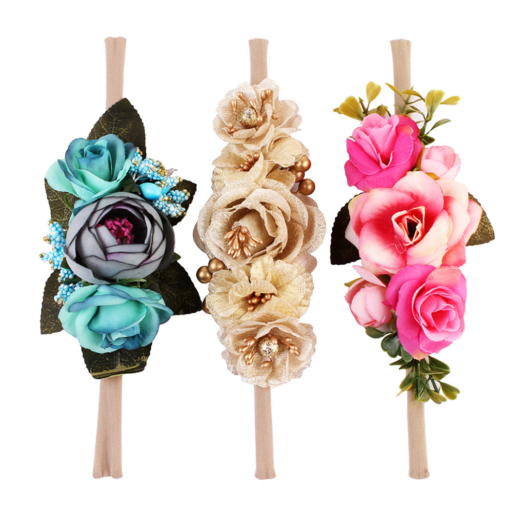 3 Pieces Flower Headbands Hair Baby Bowknot Accessories Set Photography A