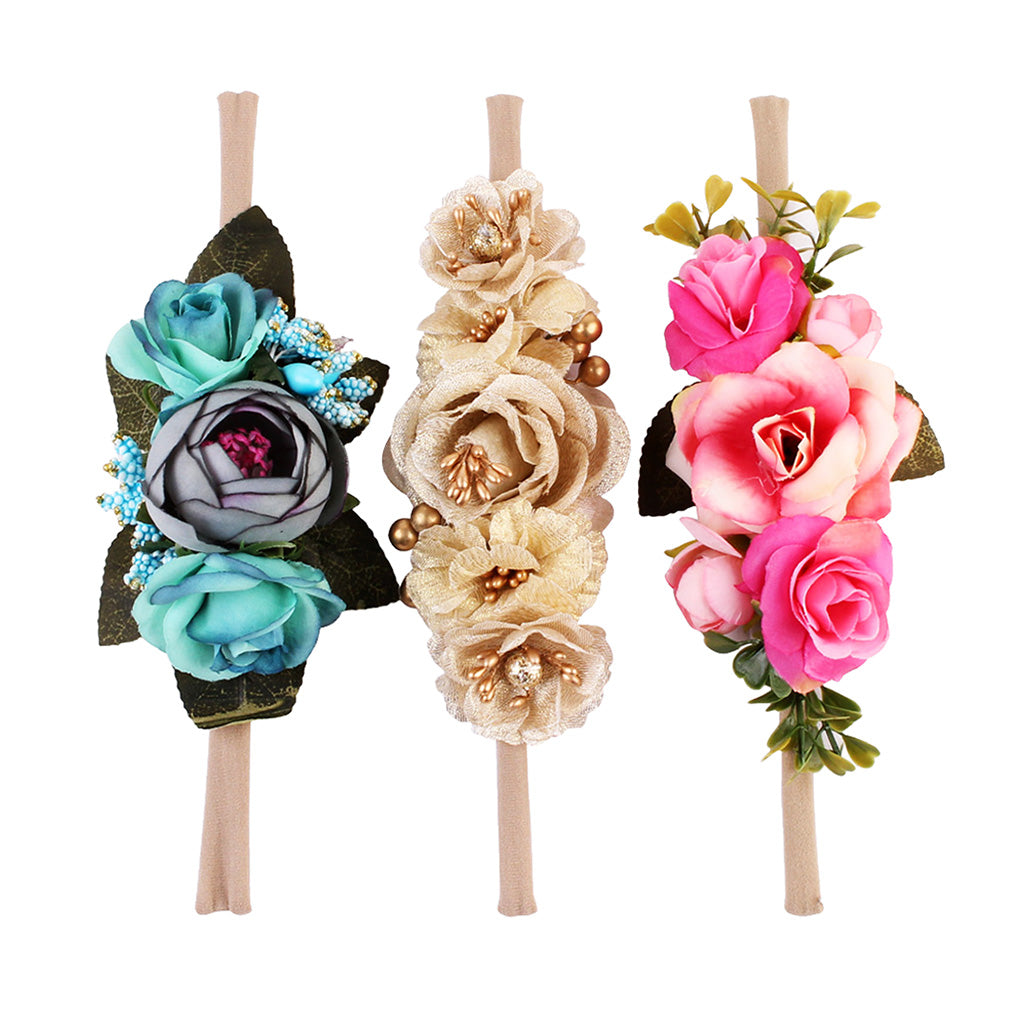 3 Pieces Flower Headbands Hair Baby Bowknot Accessories Set Photography A