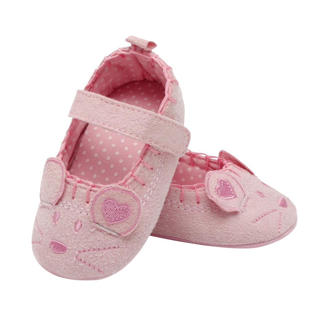 Newborn Girl Shoes Child Anti-slip Crib Hook & Loop Prewalkers 0-6Months Pink