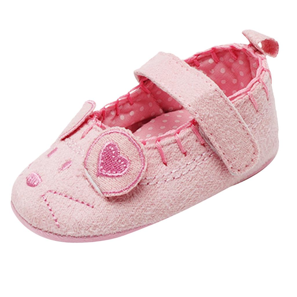 Newborn Girl Shoes Child Anti-slip Crib Hook & Loop Prewalkers 0-6Months Pink