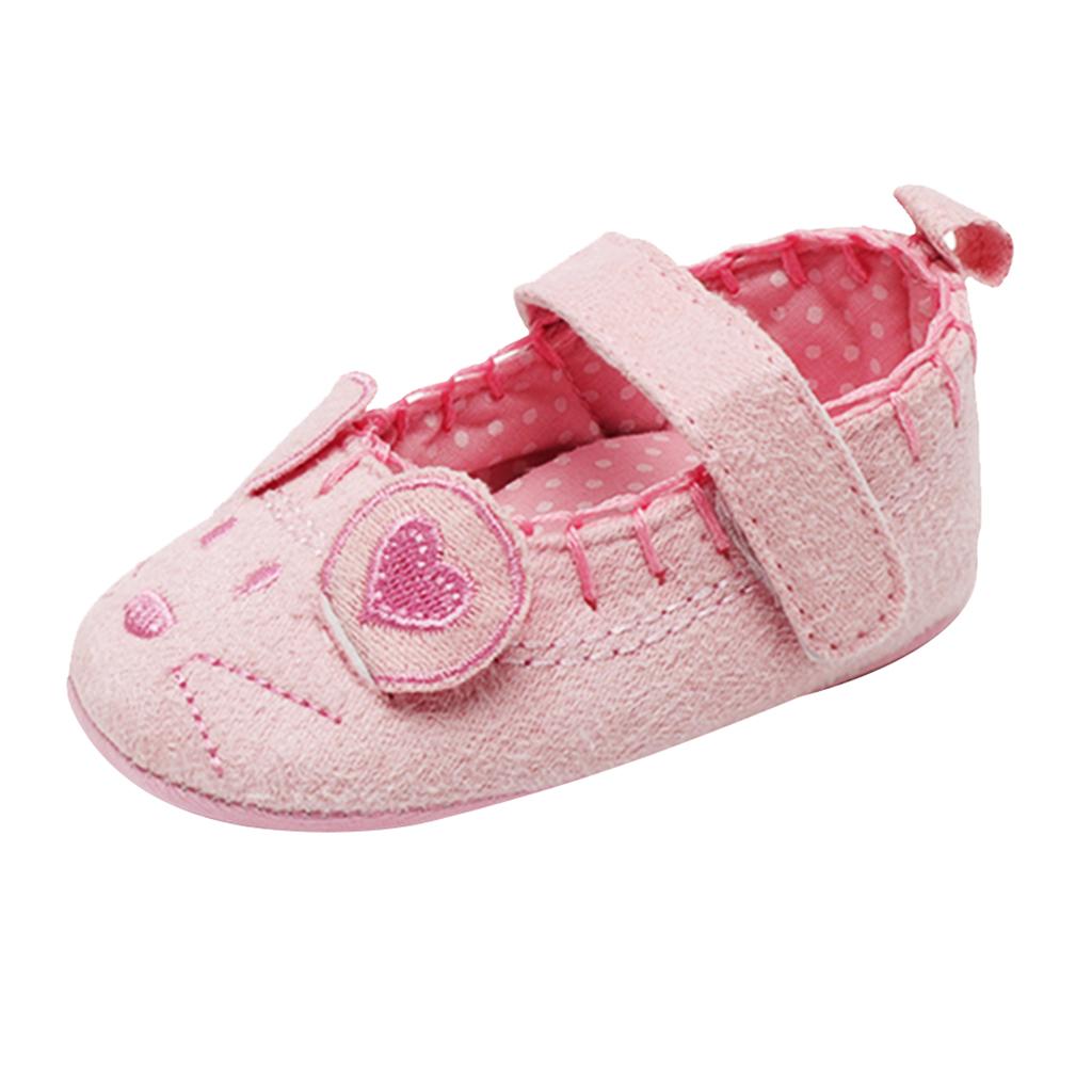 Newborn Girl Shoes Child Anti-slip Crib Hook & Loop Prewalkers 0-6Months Pink