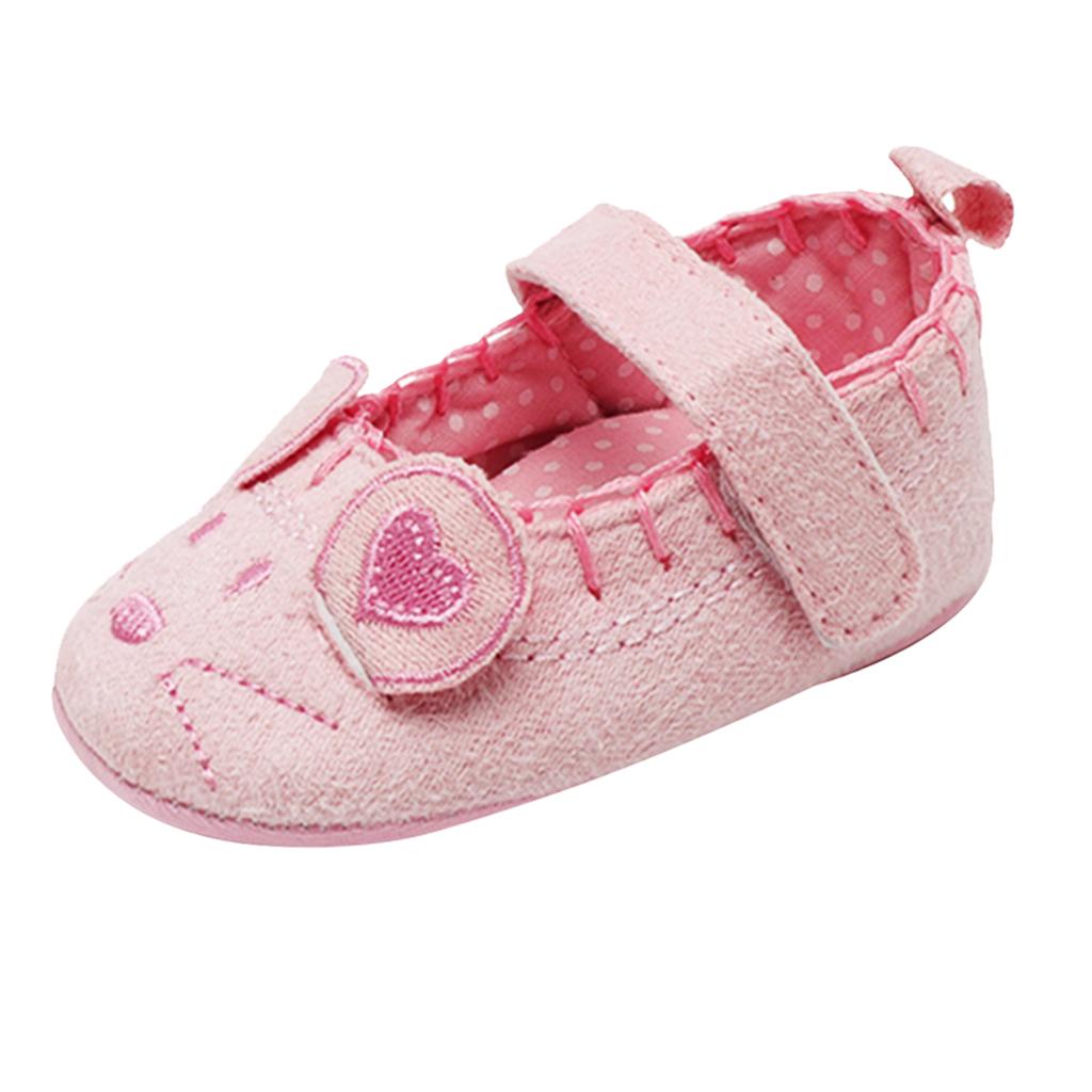 Newborn Girl Shoes Child Anti-slip Crib Hook & Loop Prewalkers 0-6Months Pink