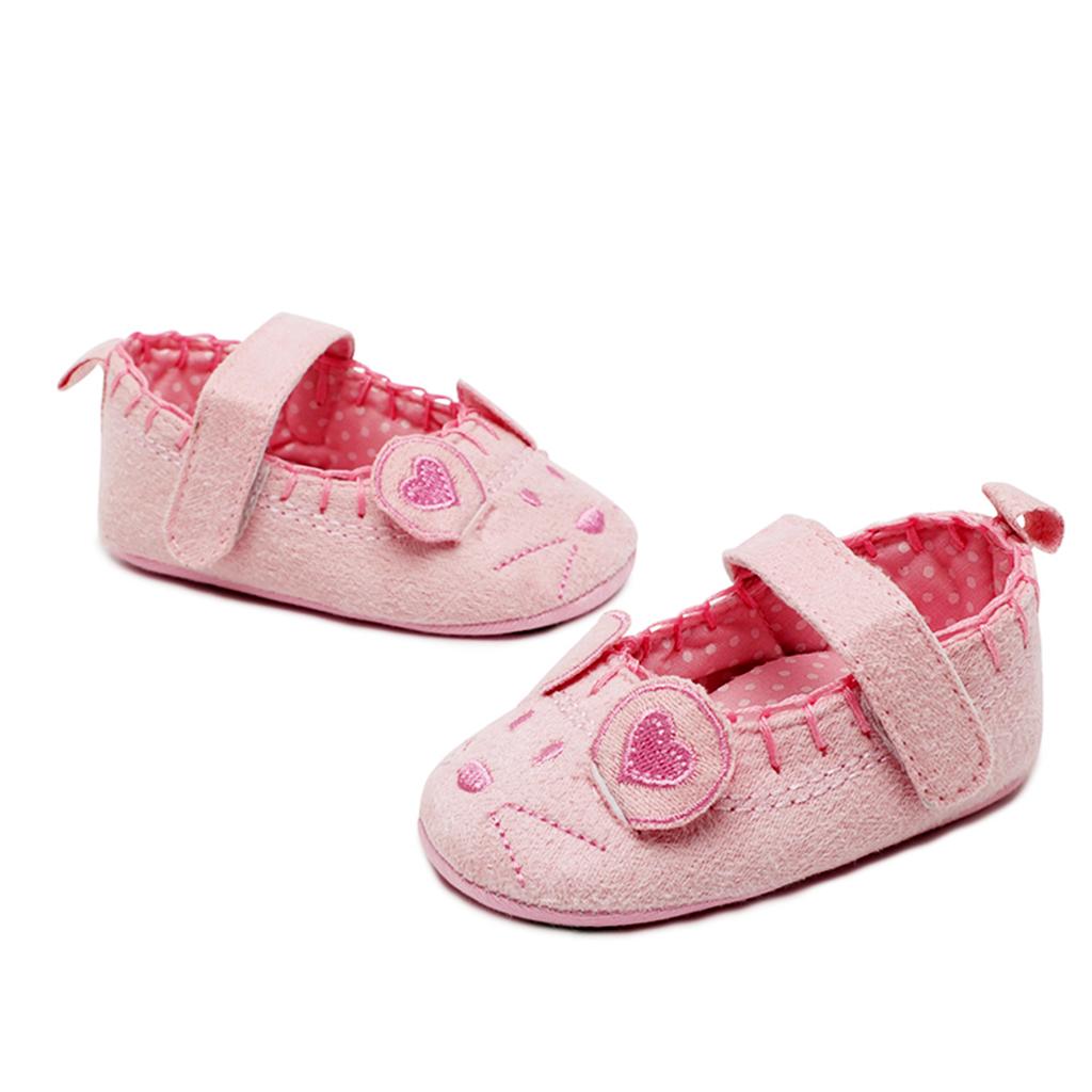 Newborn Girl Shoes Child Anti-slip Crib Hook & Loop Prewalkers 0-6Months Pink