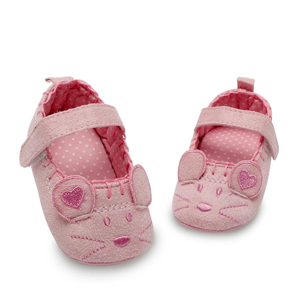 Newborn Girl Shoes Child Anti-slip Crib Hook & Loop Prewalkers 0-6Months Pink