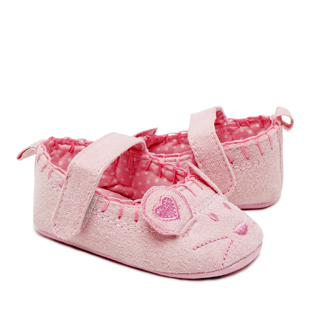 Newborn Girl Shoes Child Anti-slip Crib Hook & Loop Prewalkers 6-9Months Pink