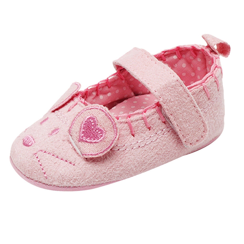 Newborn Girl Shoes Child Anti-slip Crib Hook & Loop Prewalkers 9-12Months Pink