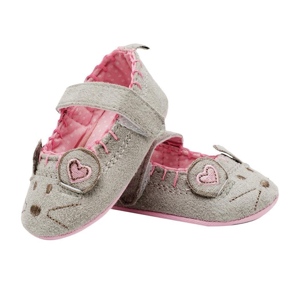 Newborn Girl Shoes Child Anti-slip Crib Hook & Loop Prewalkers 9-12Months Grey