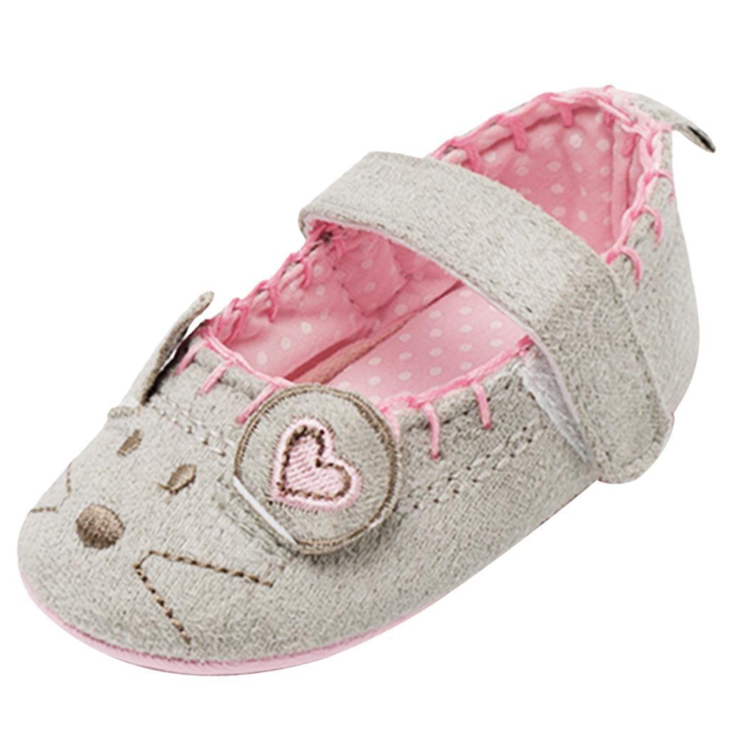 Newborn Girl Shoes Child Anti-slip Crib Hook & Loop Prewalkers 9-12Months Grey
