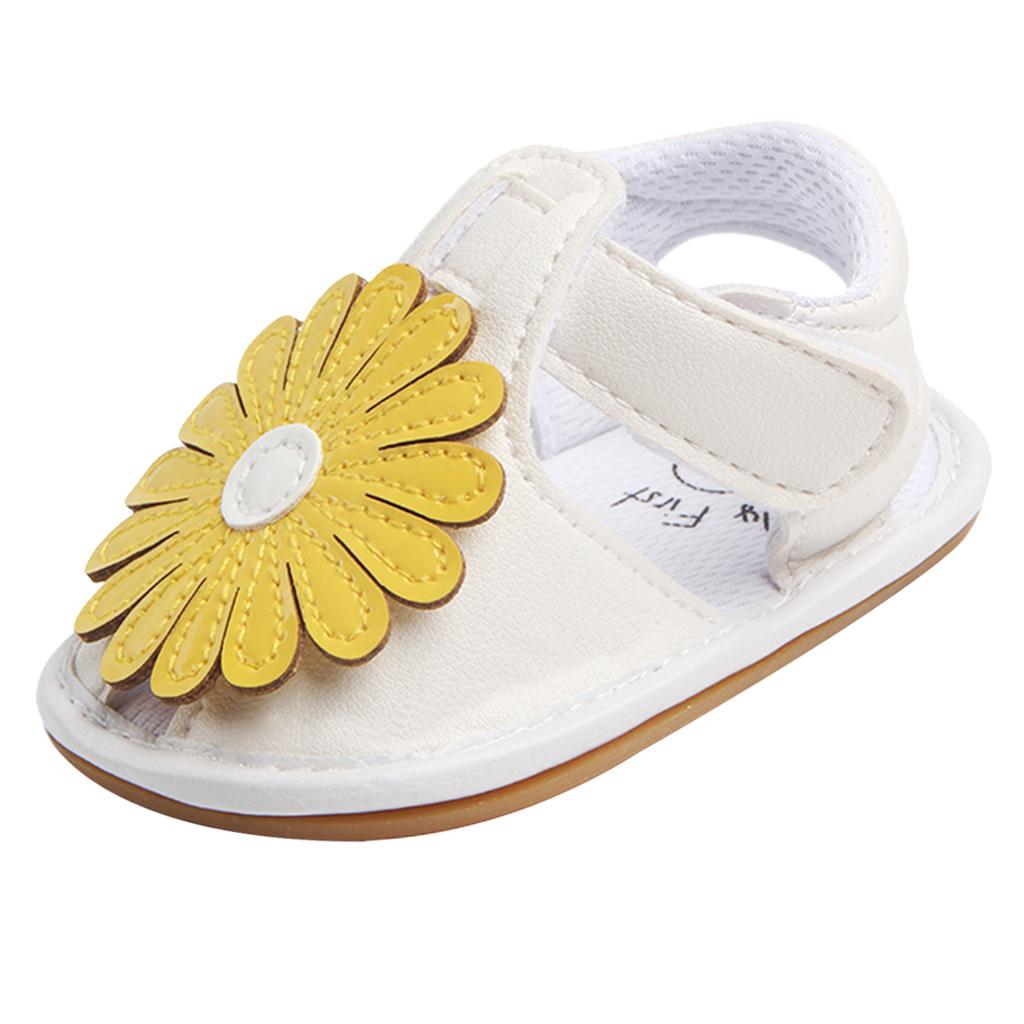 Summer Baby Girl Sandals PU Anti-Slip Crib Shoes Soft Sole Prewalker 12-18M Yellow