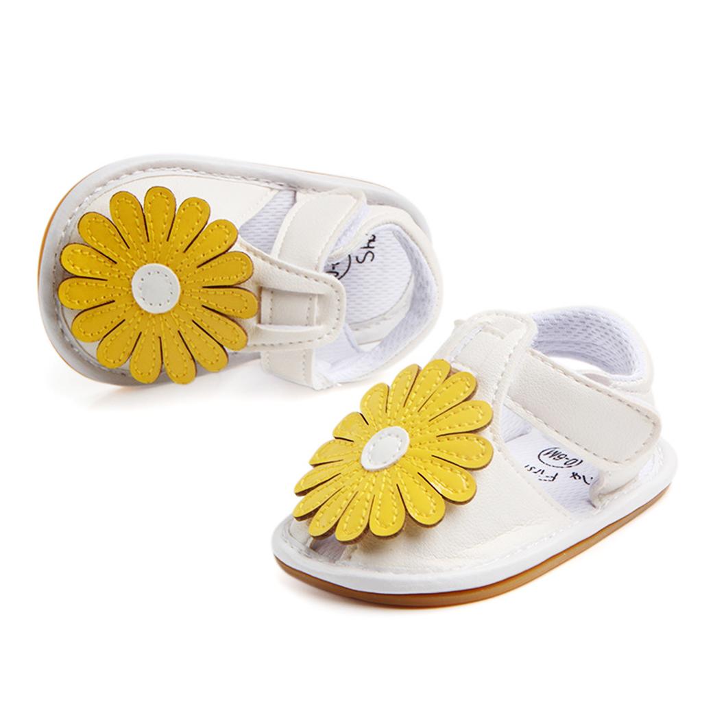 Summer Baby Girl Sandals PU Anti-Slip Crib Shoes Soft Sole Prewalker 12-18M Yellow