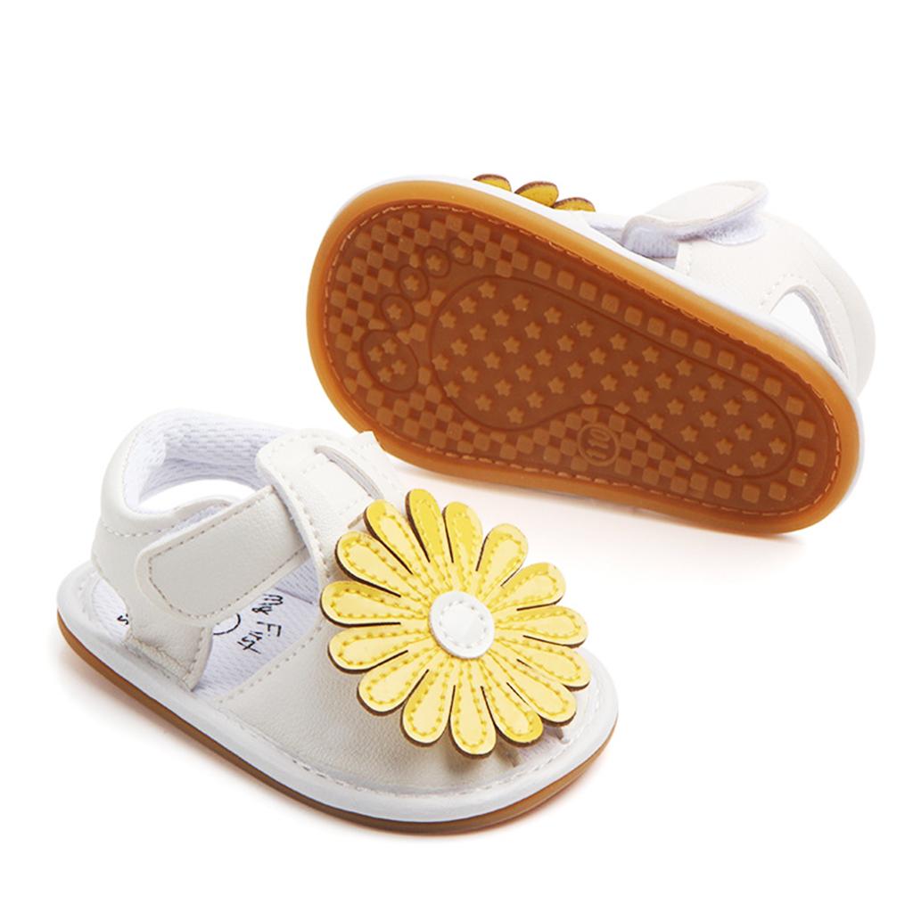 Summer Baby Girl Sandals PU Anti-Slip Crib Shoes Soft Sole Prewalker 12-18M Yellow