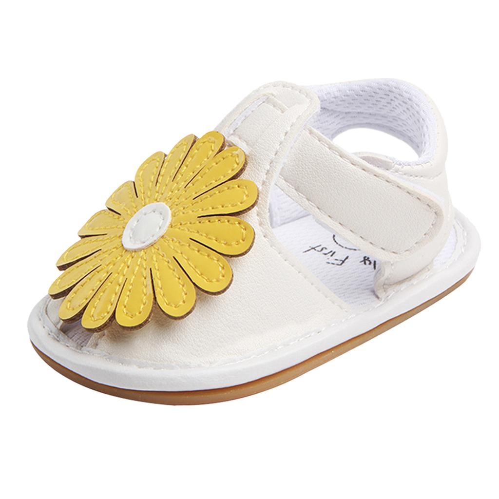 Summer Baby Girl Sandals PU Anti-Slip Crib Shoes Soft Sole Prewalker 12-18M Yellow