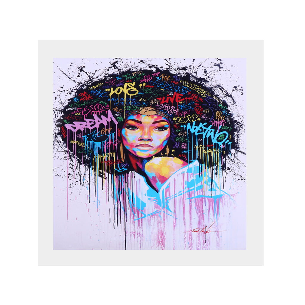 2 Panel Canvas Oil Painting Wall Art Picture - Girl with Afro-hair 8x8 Inch