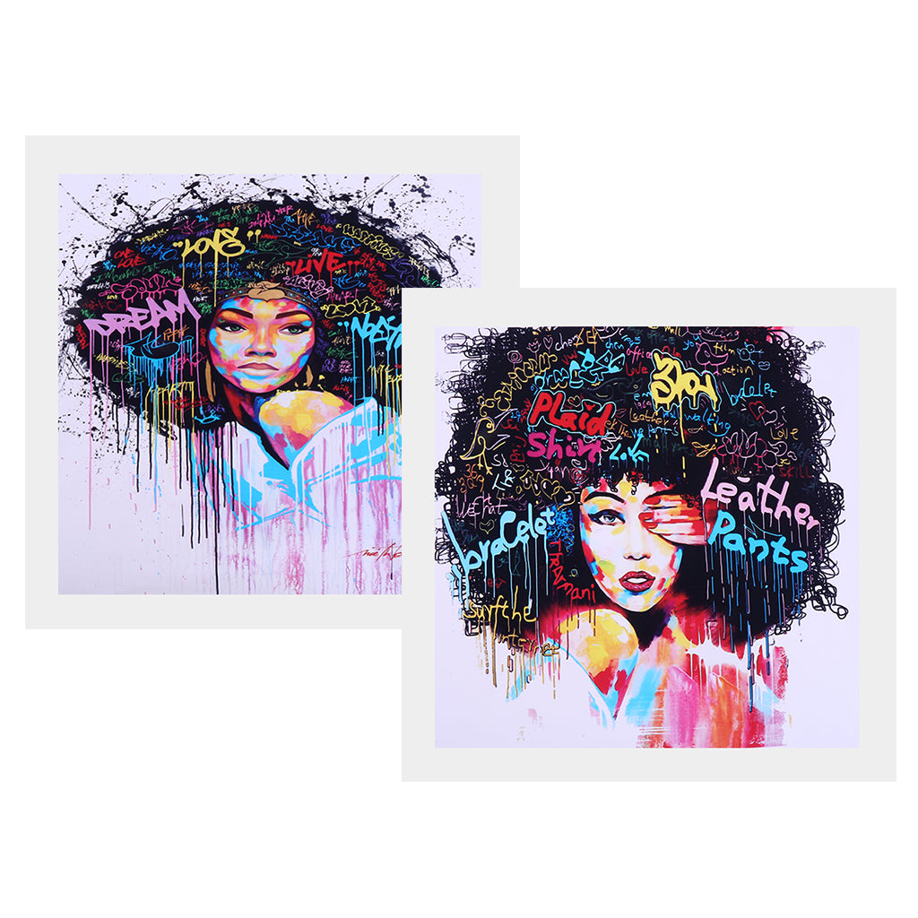 2 Panel Canvas Oil Painting Wall Art Picture - Girl with Afro-hair 8x8 Inch