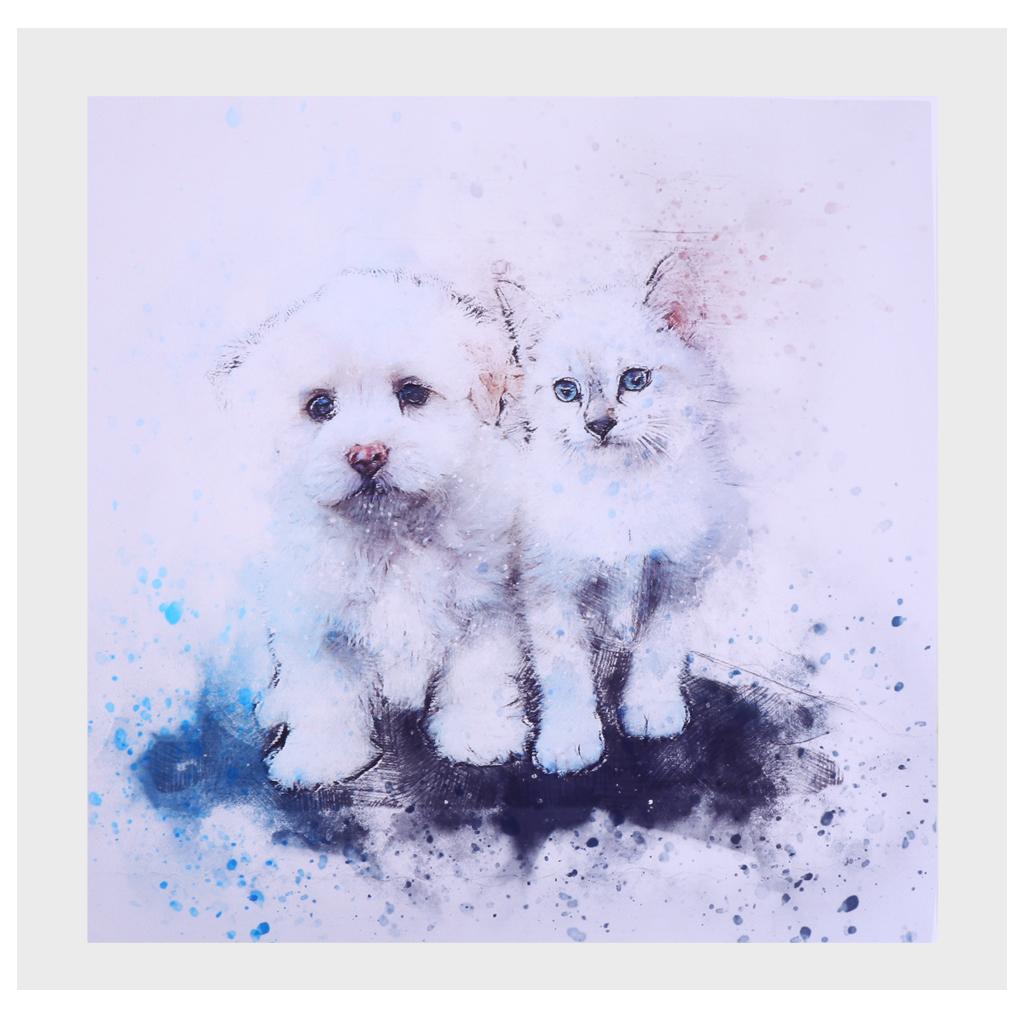 3Pcs Modern Art Oil Painting Canvas Picture Dog Cat Wall Home Decor 40x40cm