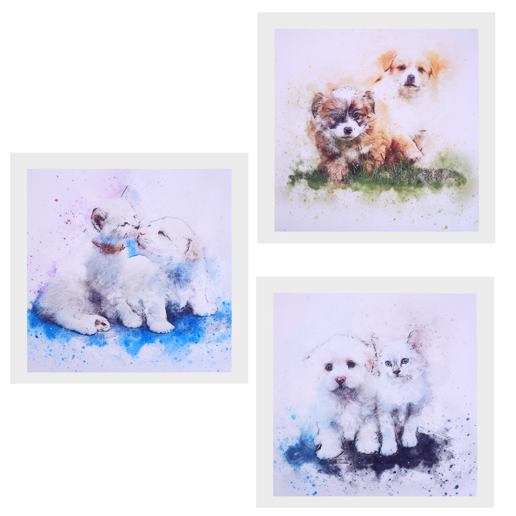 3Pcs Modern Art Oil Painting Canvas Picture Dog Cat Wall Home Decor 50x50cm