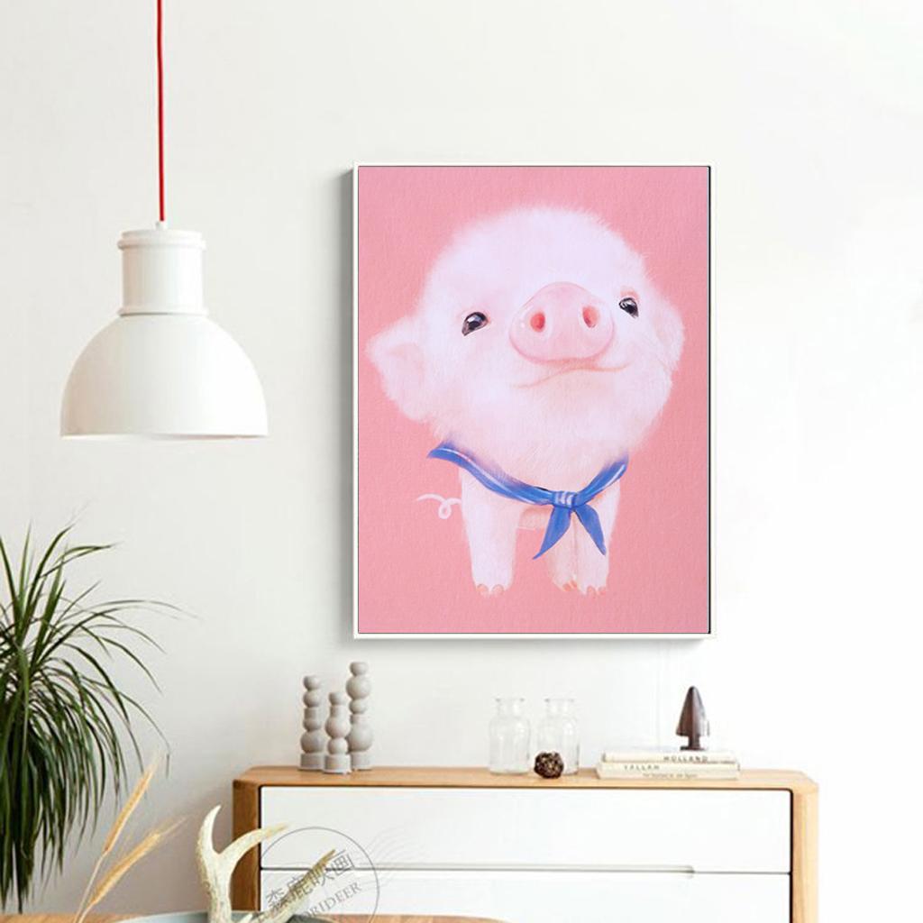 Cartoon Cute Pet Animal Painting on Canvas Frameless Oil Painting Pig