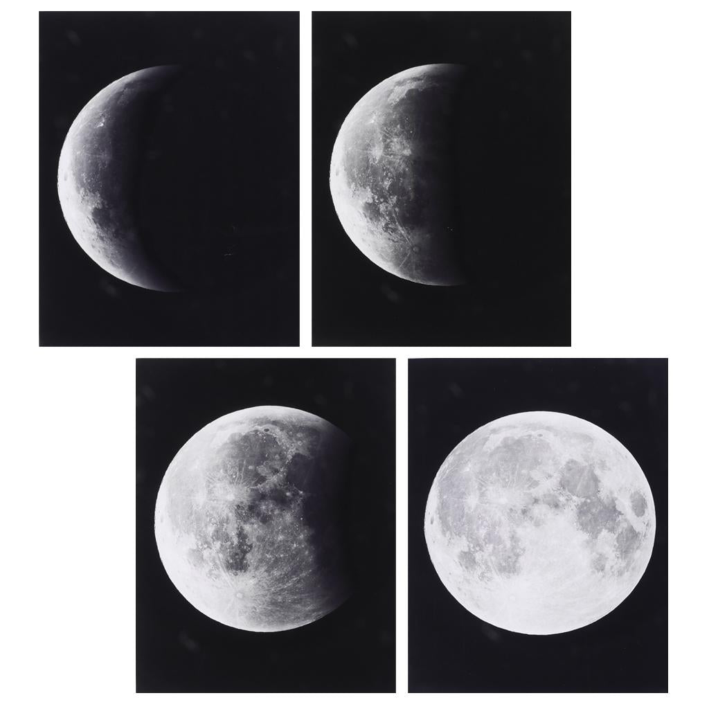 4pcs Modern Large Abstract Art Full Moon Space Black and White Pictures Canvas Oil Paintings for Home Office Decoration
