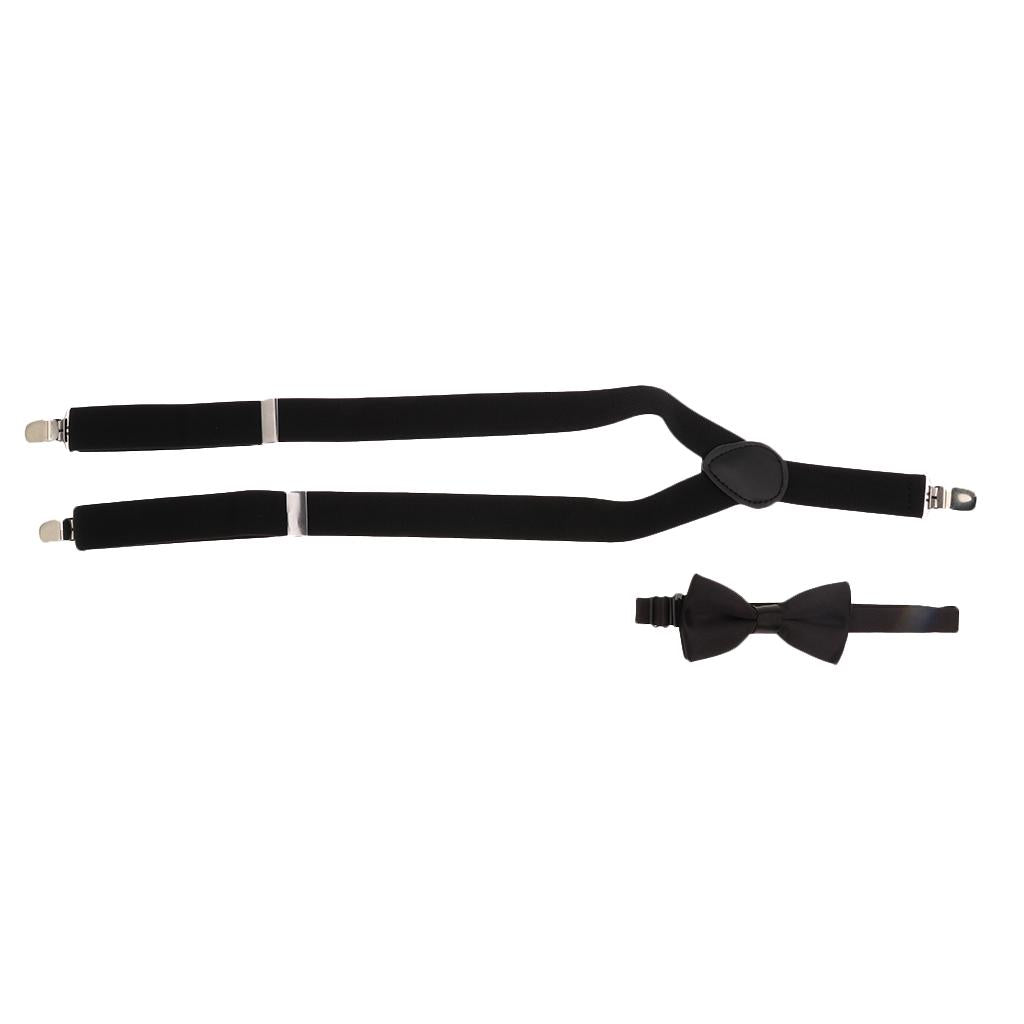 Suspender Bow Tie Set Clip On Adjustable Braces for Children Black