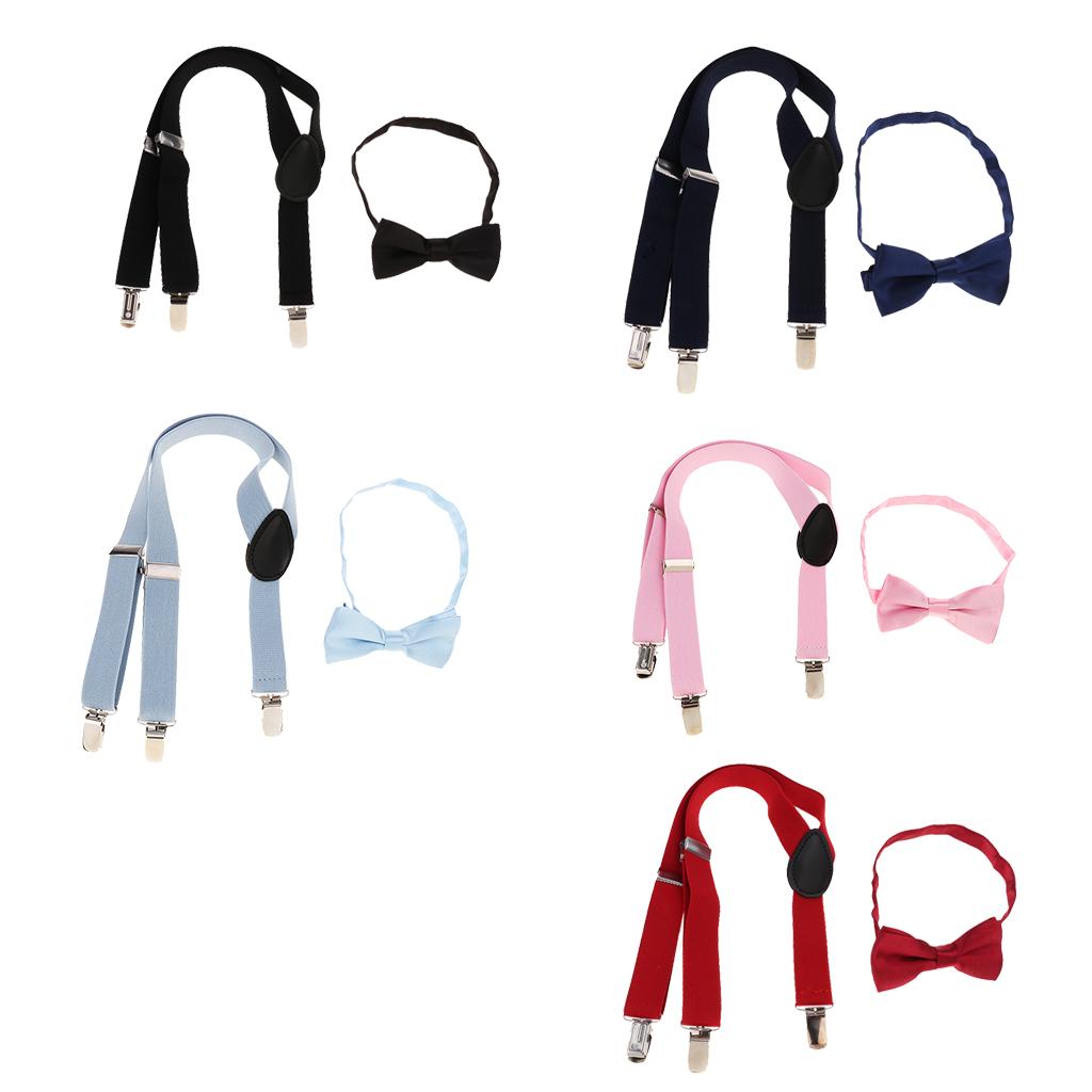 Suspender Bow Tie Set Clip On Adjustable Braces for Children Black