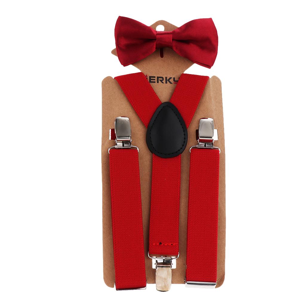 Suspender Bow Tie Set Clip On Adjustable Braces for Children Red