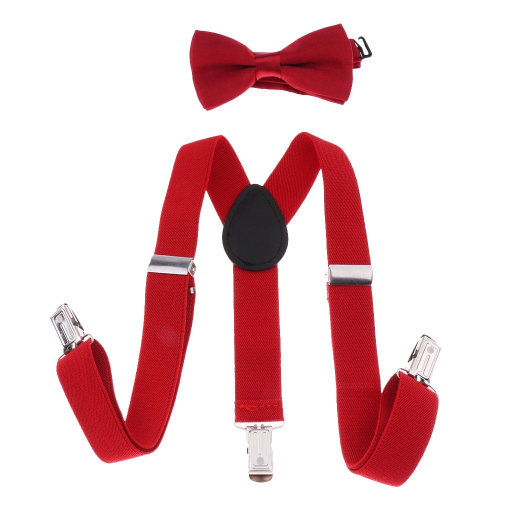 Suspender Bow Tie Set Clip On Adjustable Braces for Children Red