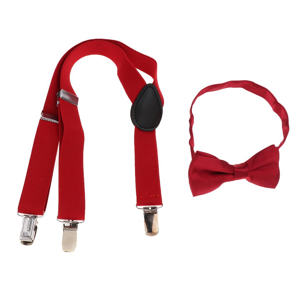 Suspender Bow Tie Set Clip On Adjustable Braces for Children Red