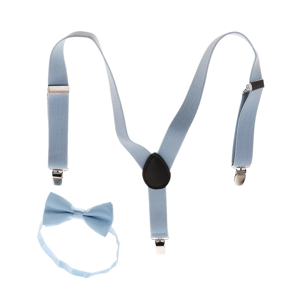 Suspender Bow Tie Set Clip On Adjustable Braces for Children Light Blue