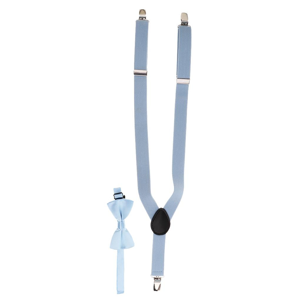 Suspender Bow Tie Set Clip On Adjustable Braces for Children Light Blue